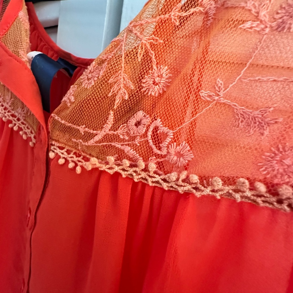 Red Lace Women's Blouse - Picture 2 of 4